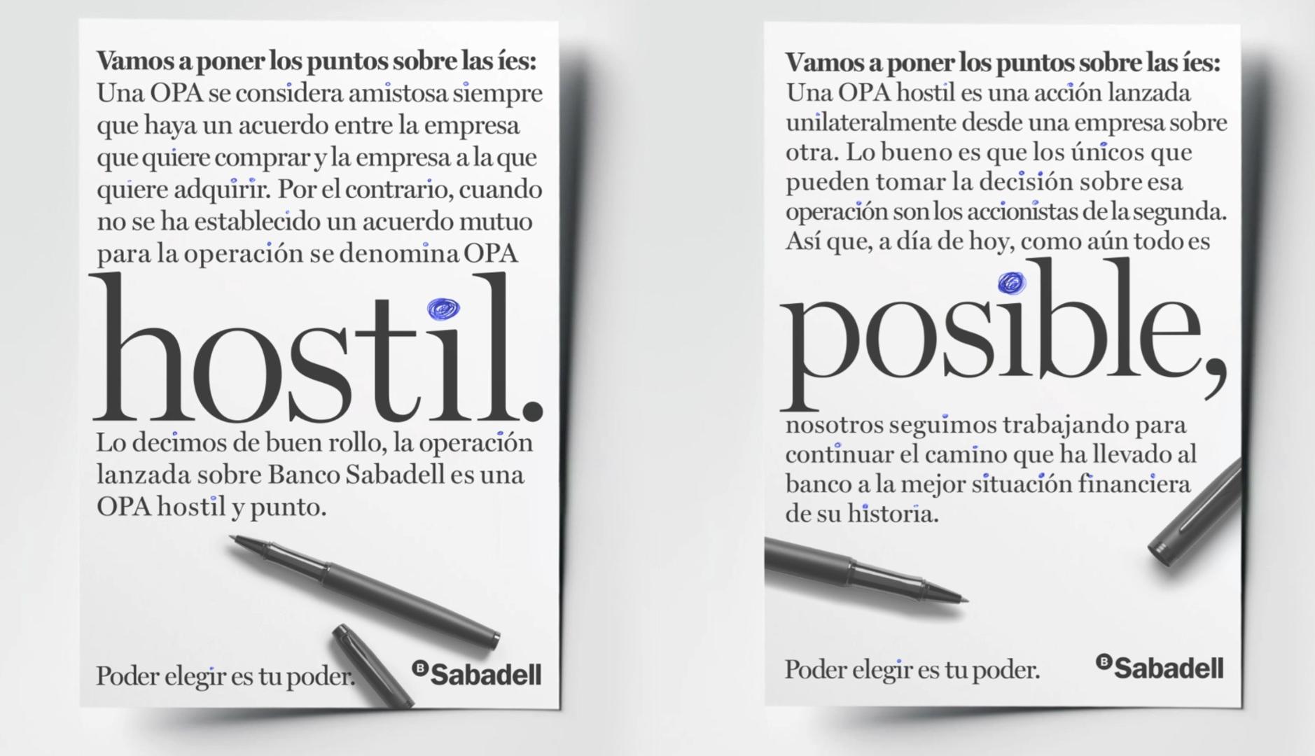 Gráficas de la campaña de Sabadell contra la OPA hostil de BBVA