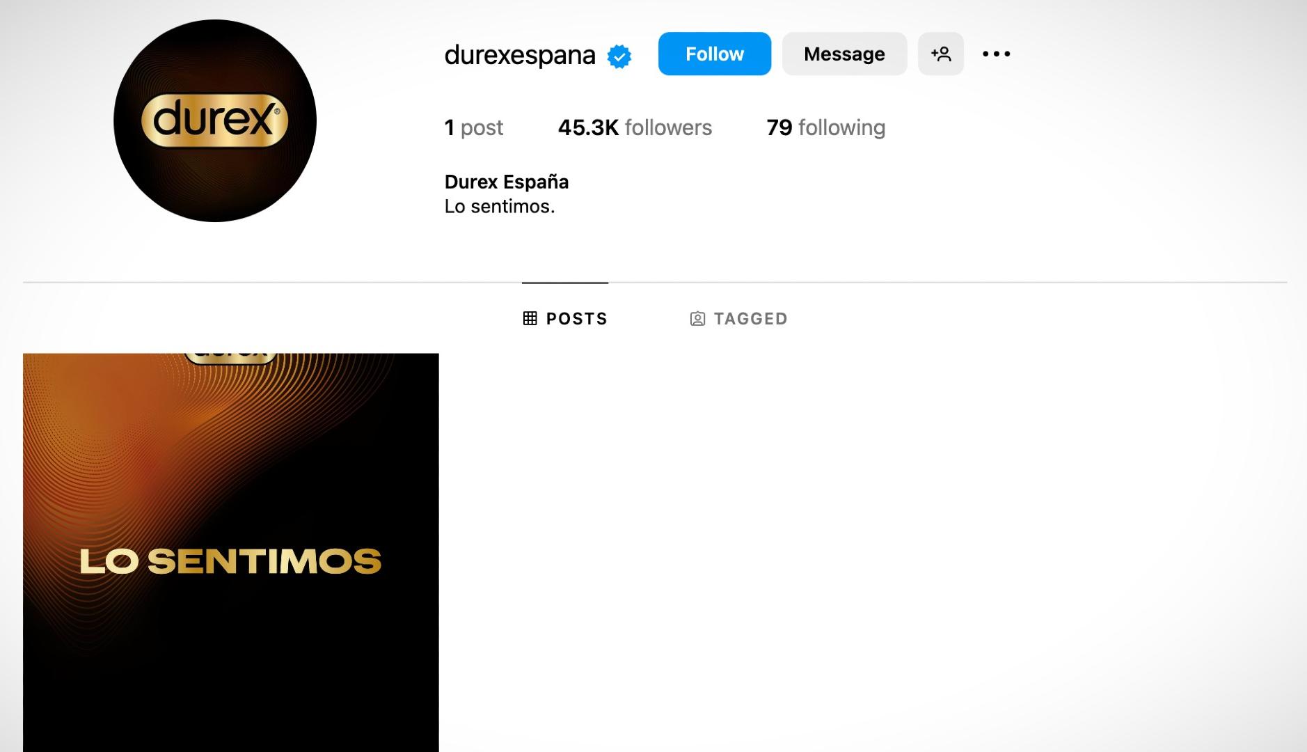 Imagen del perfil de Instagram de Durex España