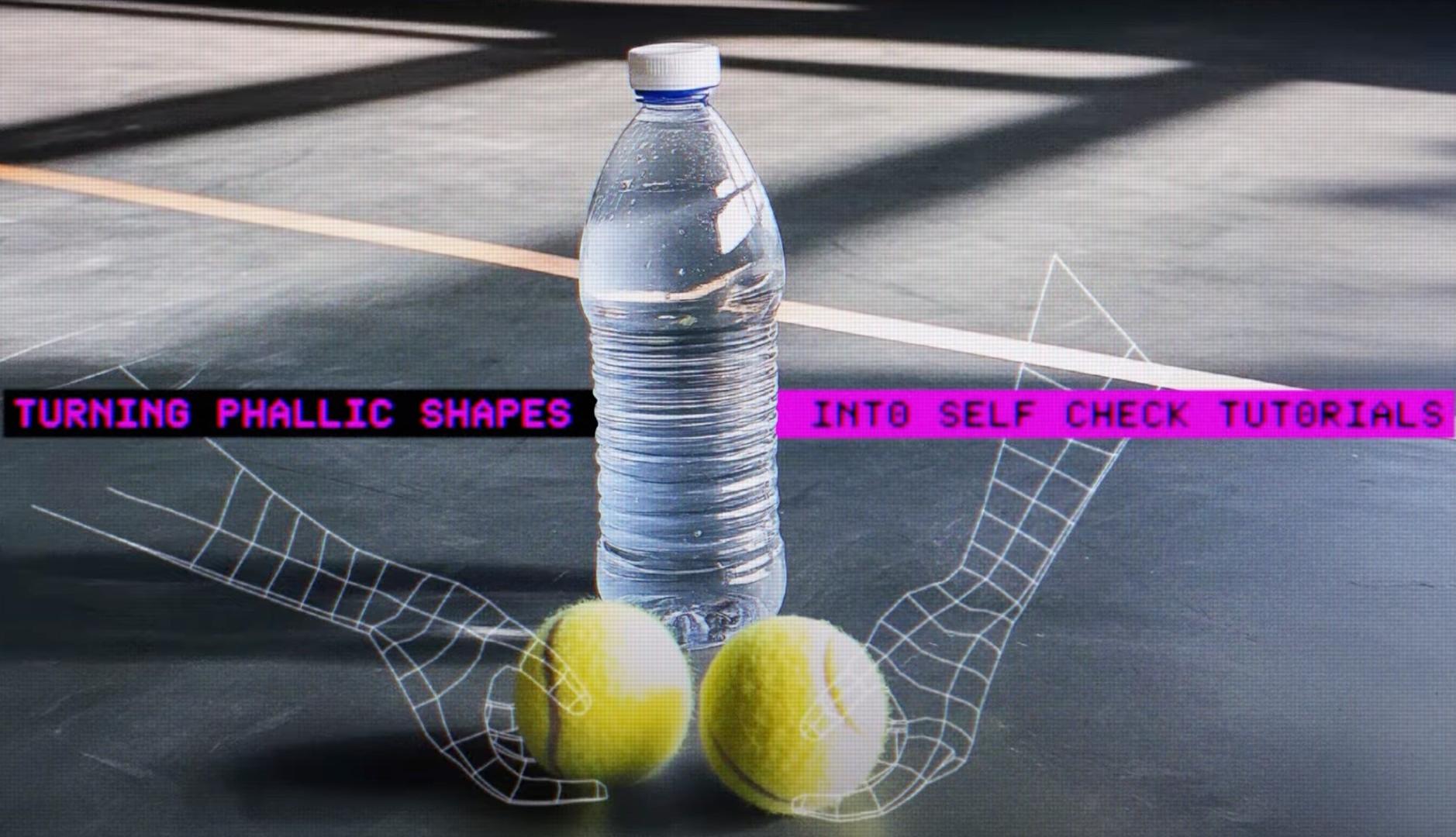 Fotografía de botella de agua junto a dos pelotas de tenis, que la app de la campaña I See Balls ha convertido en un tutorial de autoexploración