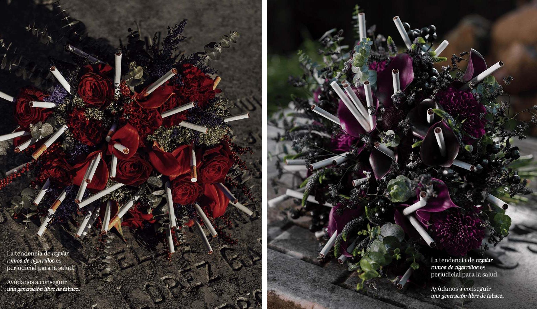 Ramos hechos con flores y cigarrillos