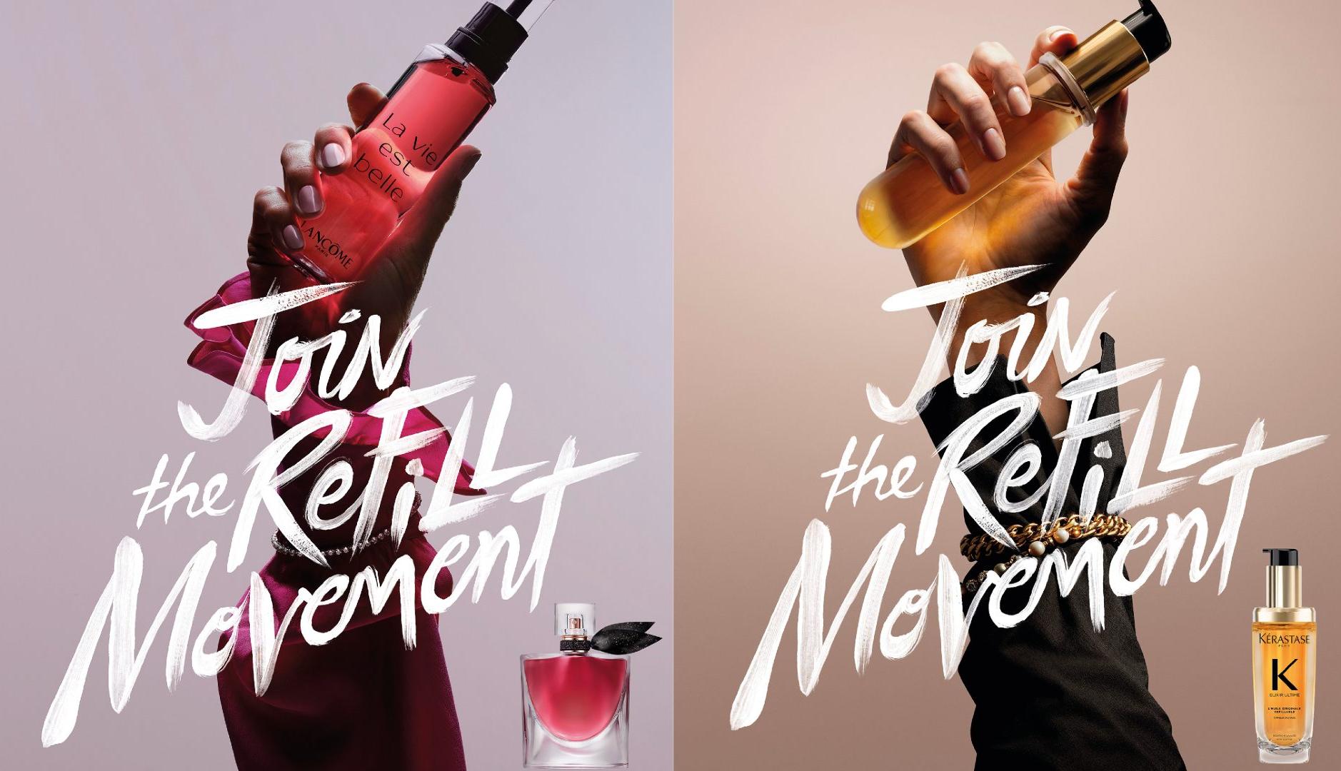 Manos sujetando formatos recargables de marcas de L'Oréal