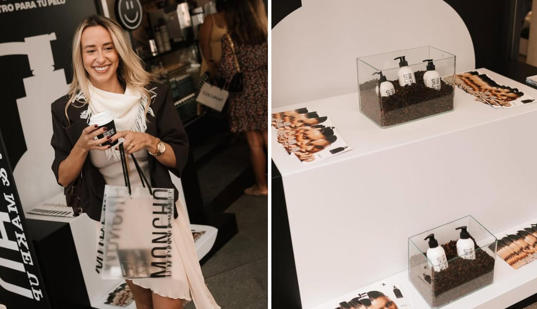 Botellas de champú en un stand en un quiosco