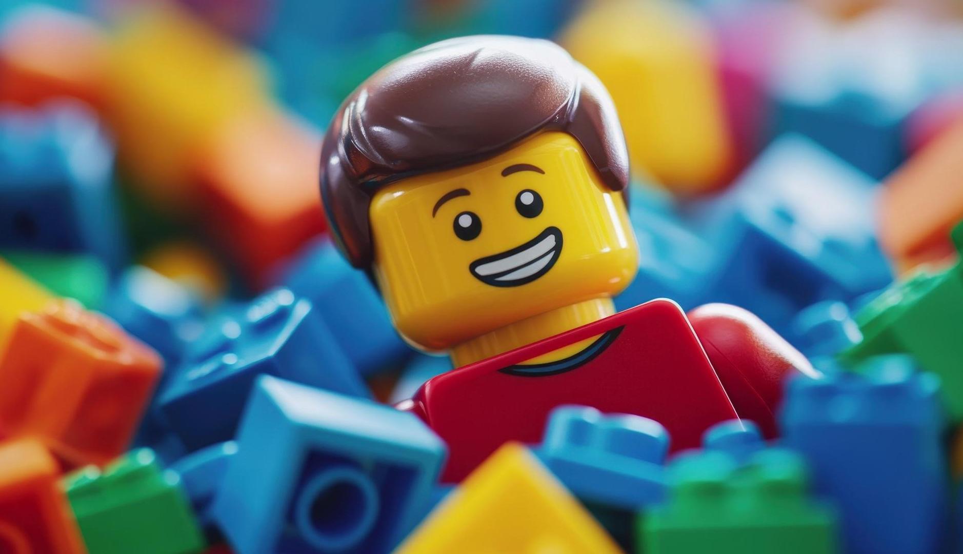 Muñeco de Lego entre piezas de Lego