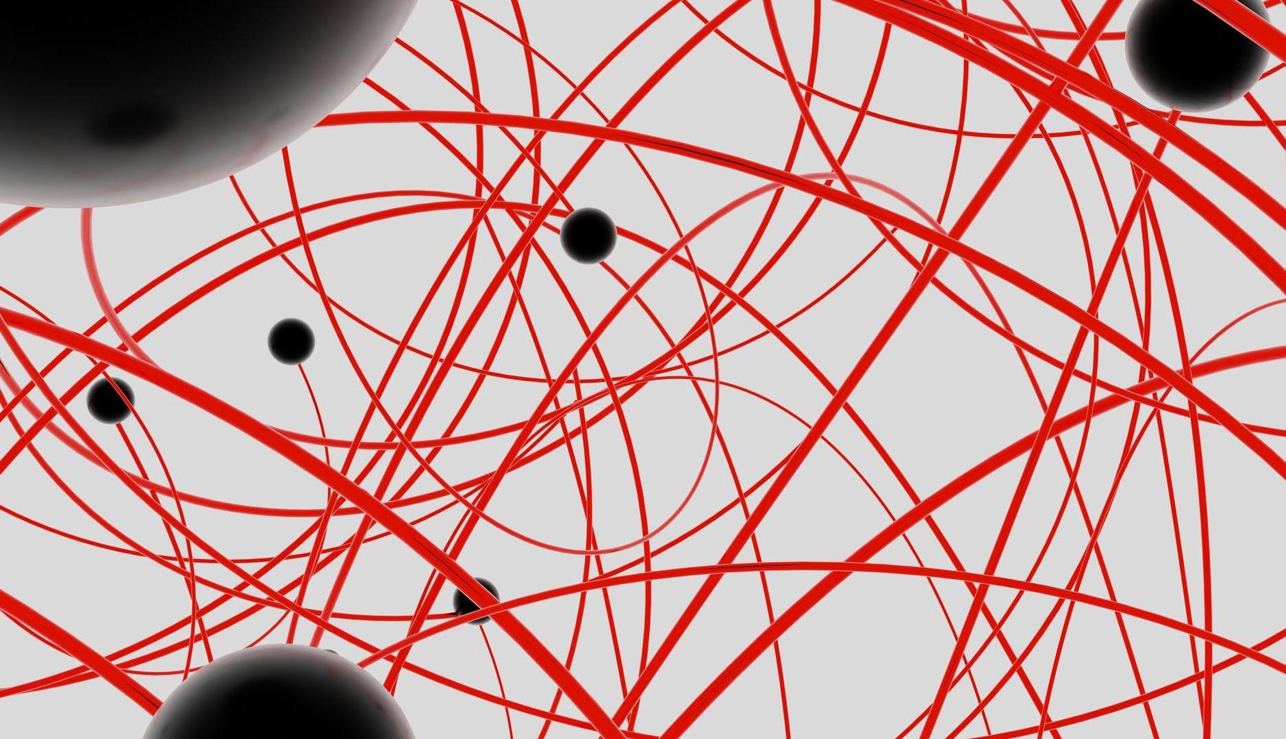 Imagen abstracta de líneas rojas y puntos negros