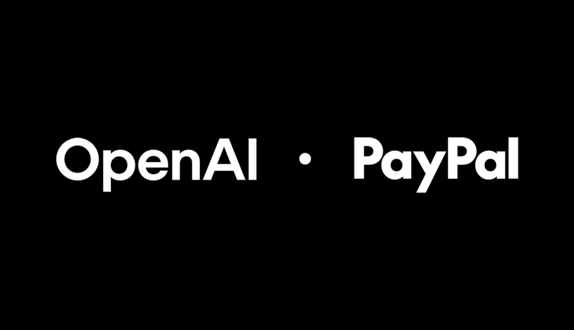 Los logotipos de OpenAI y PayPal en blanco sobre fondo negro