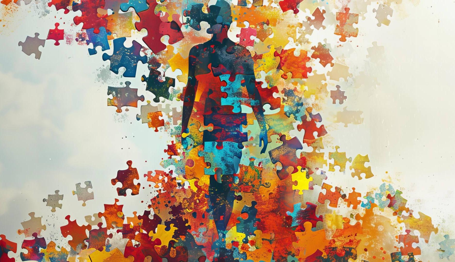 Silueta de una persona creada con piezas de puzzle