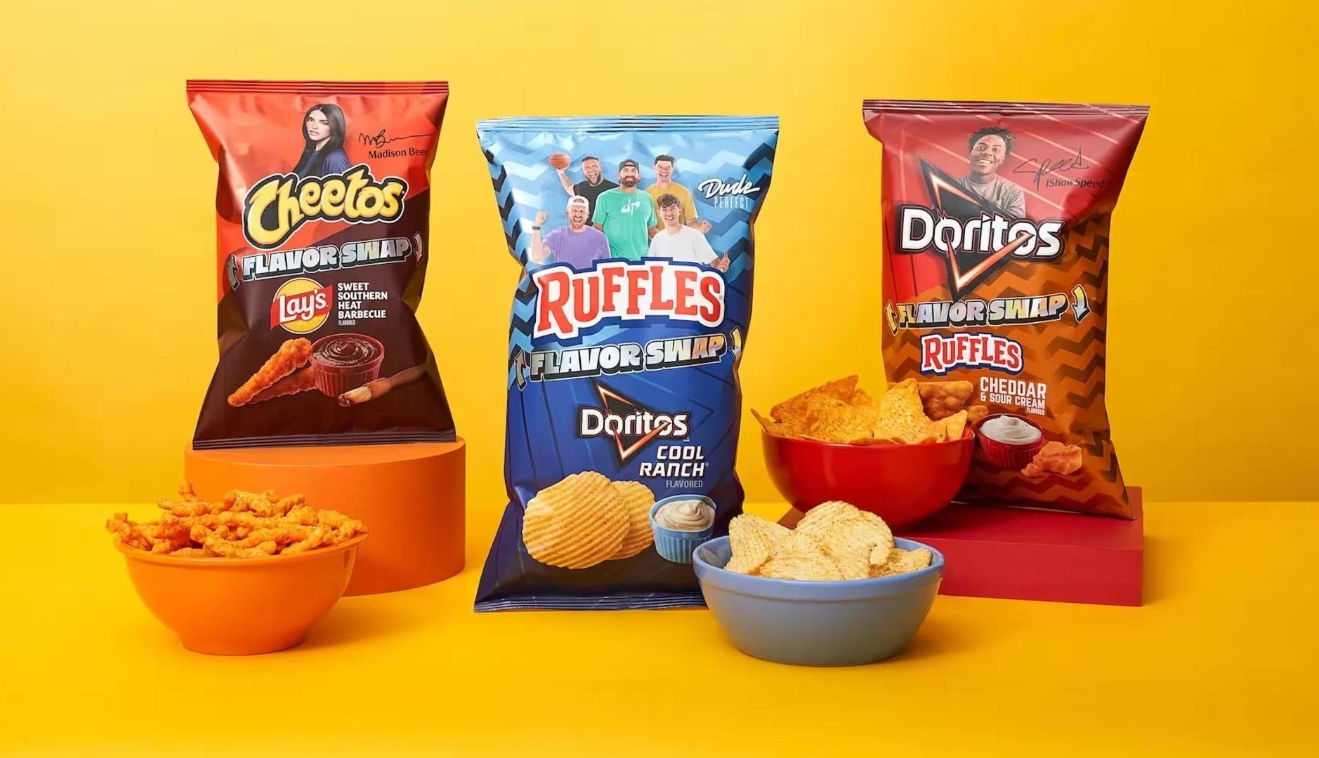 Bodegon de bolsas de Doritos, Cheetos y Ruffles