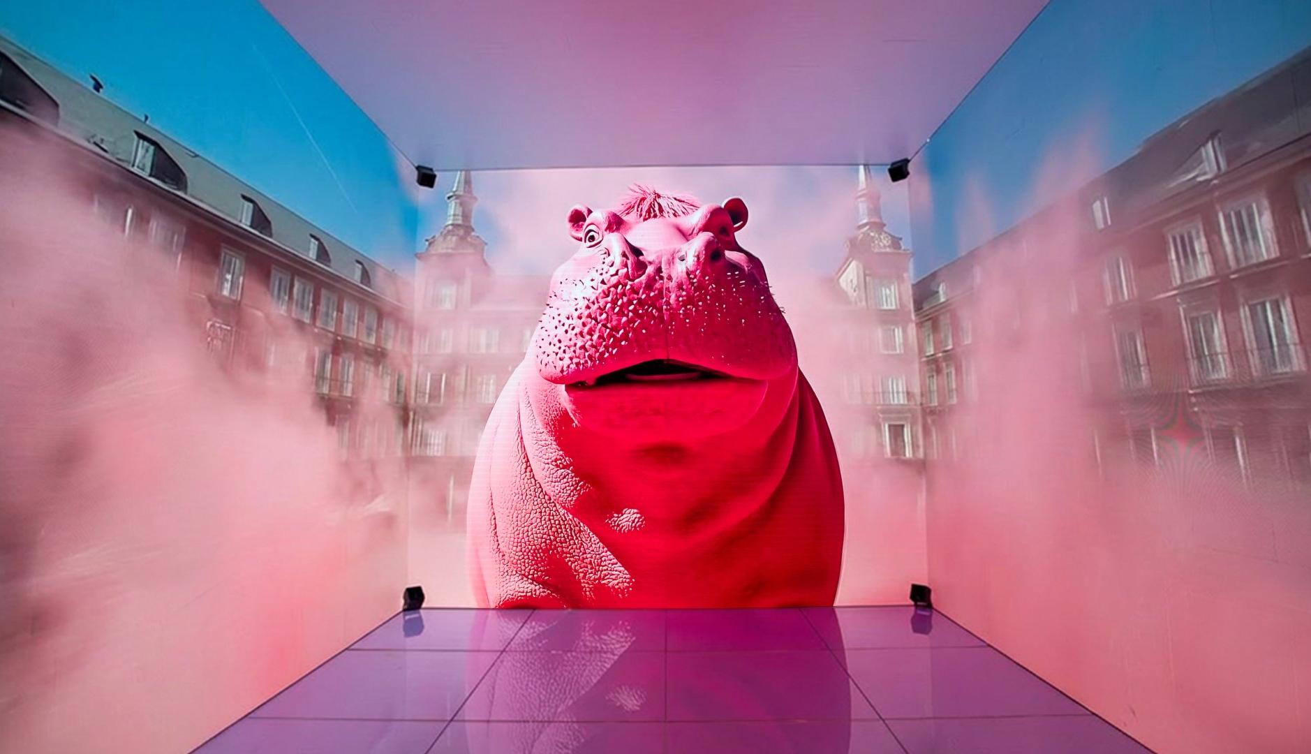 Imagen de hipopotamo rosa creada con IA