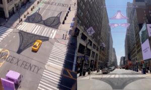 サベージ X フェンティは、太陽の光と戯れるニューヨークの路上に巨大なランジェリーを投影します