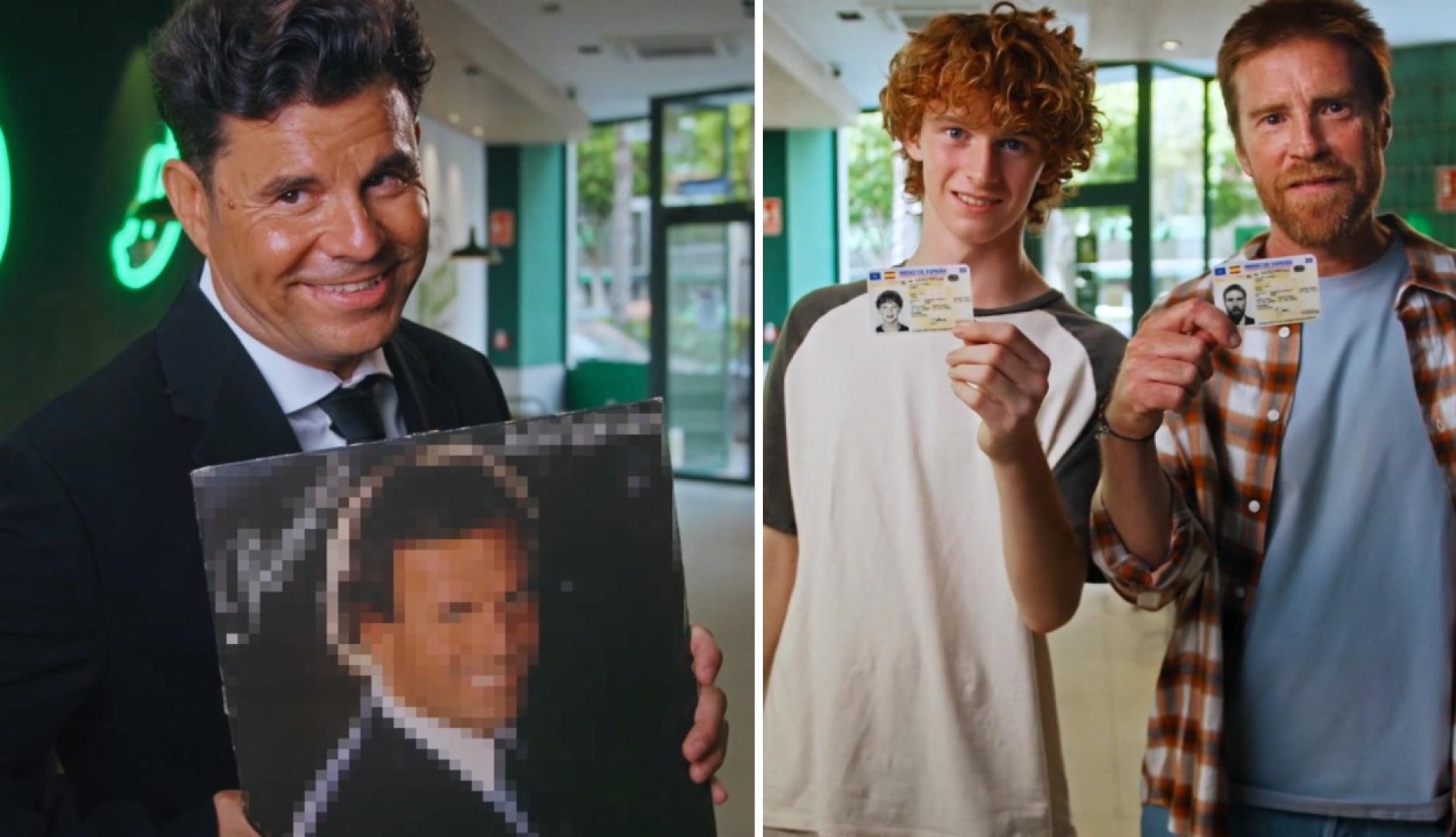 Javier Santos con un LP de Julio Iglesias y un padre con su hijo mostrando el DNI